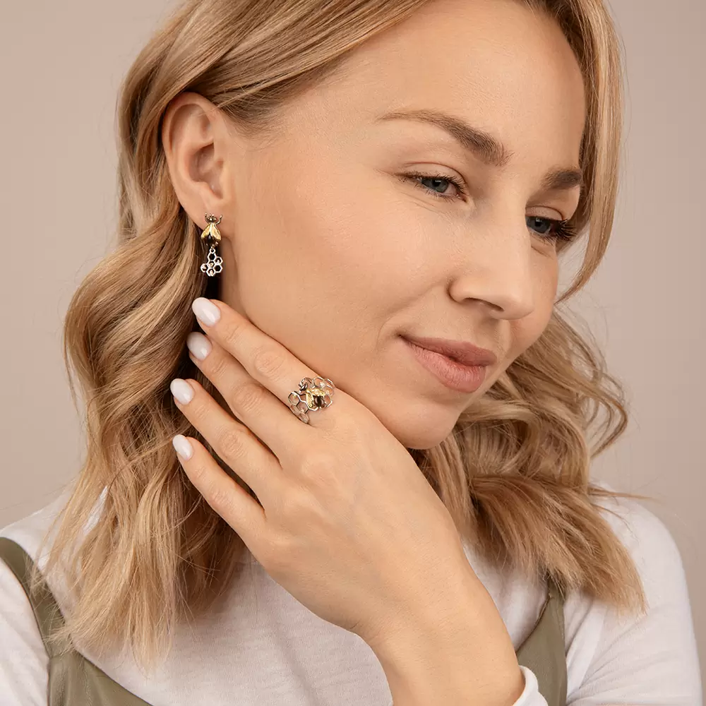 Серьги подвесные С-5093рлзчк407274 серебро Пчела_2