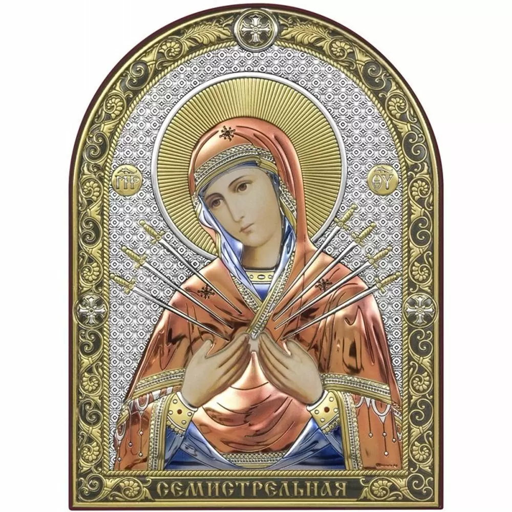 Икона 6395.1C ювелирный сплав Семистрельная Божья Матерь