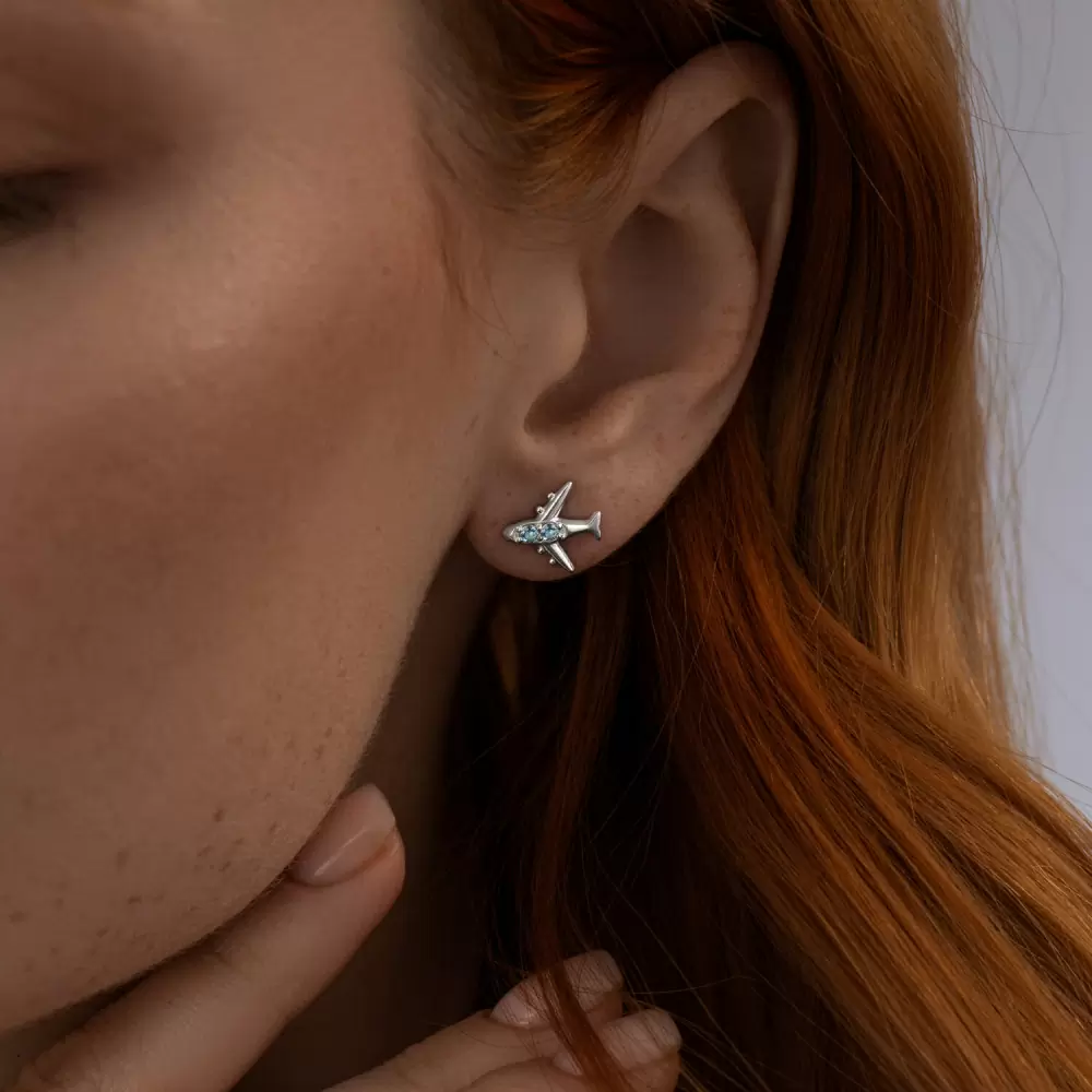 Серьги пусеты 92022612 серебро самолёт_1