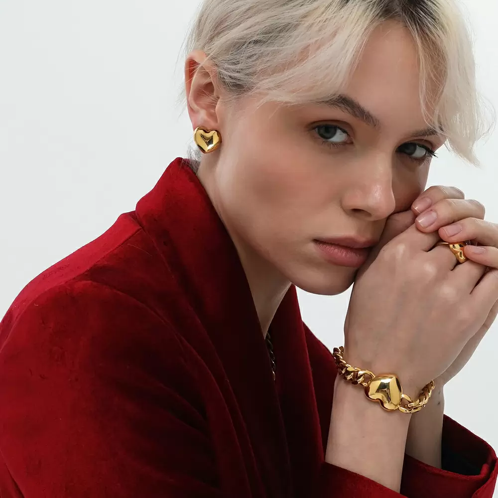 Серьги пусеты BS050306G-00E ювелирный сплав Сердце