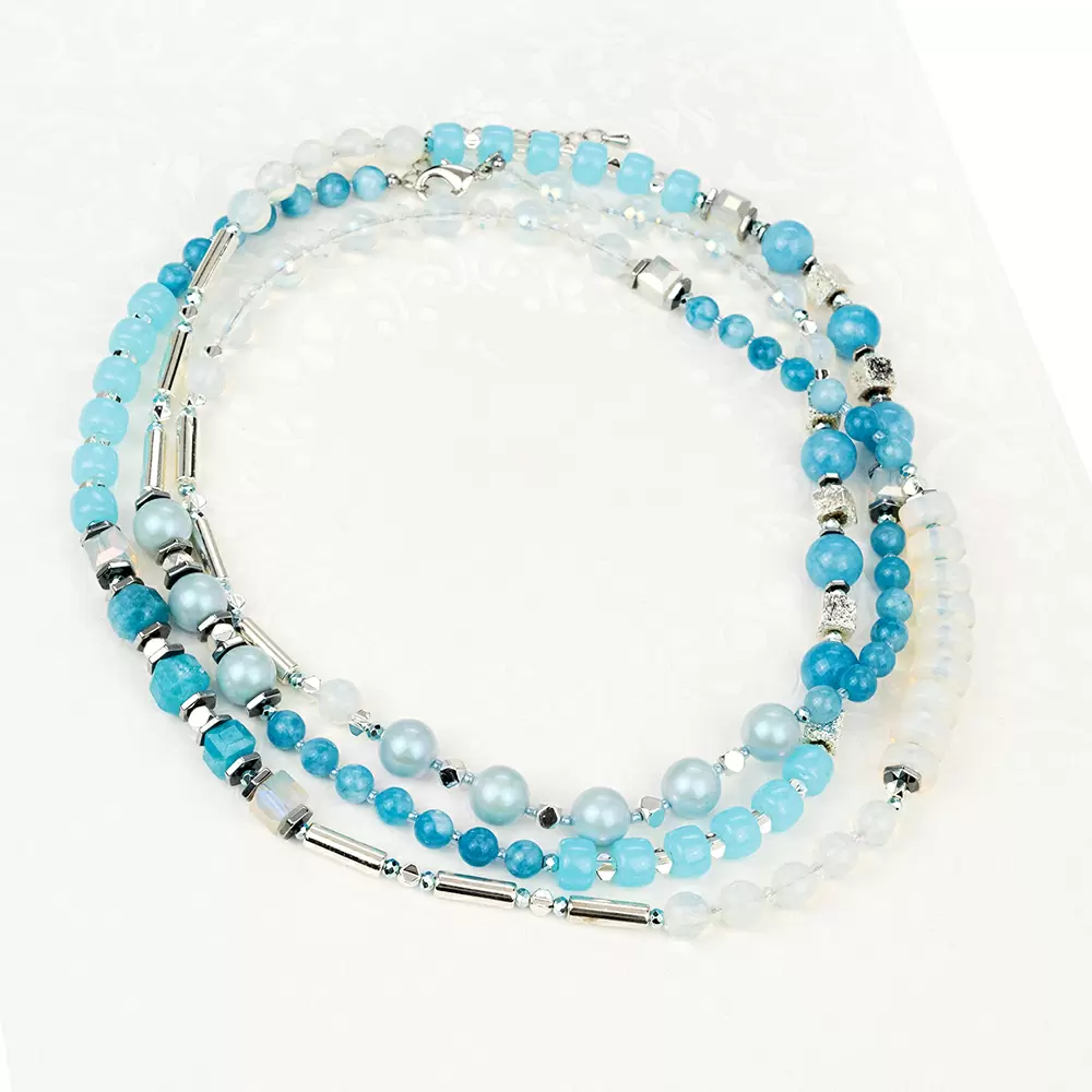 Бусы т900 гол бижутерный сплав light blue
