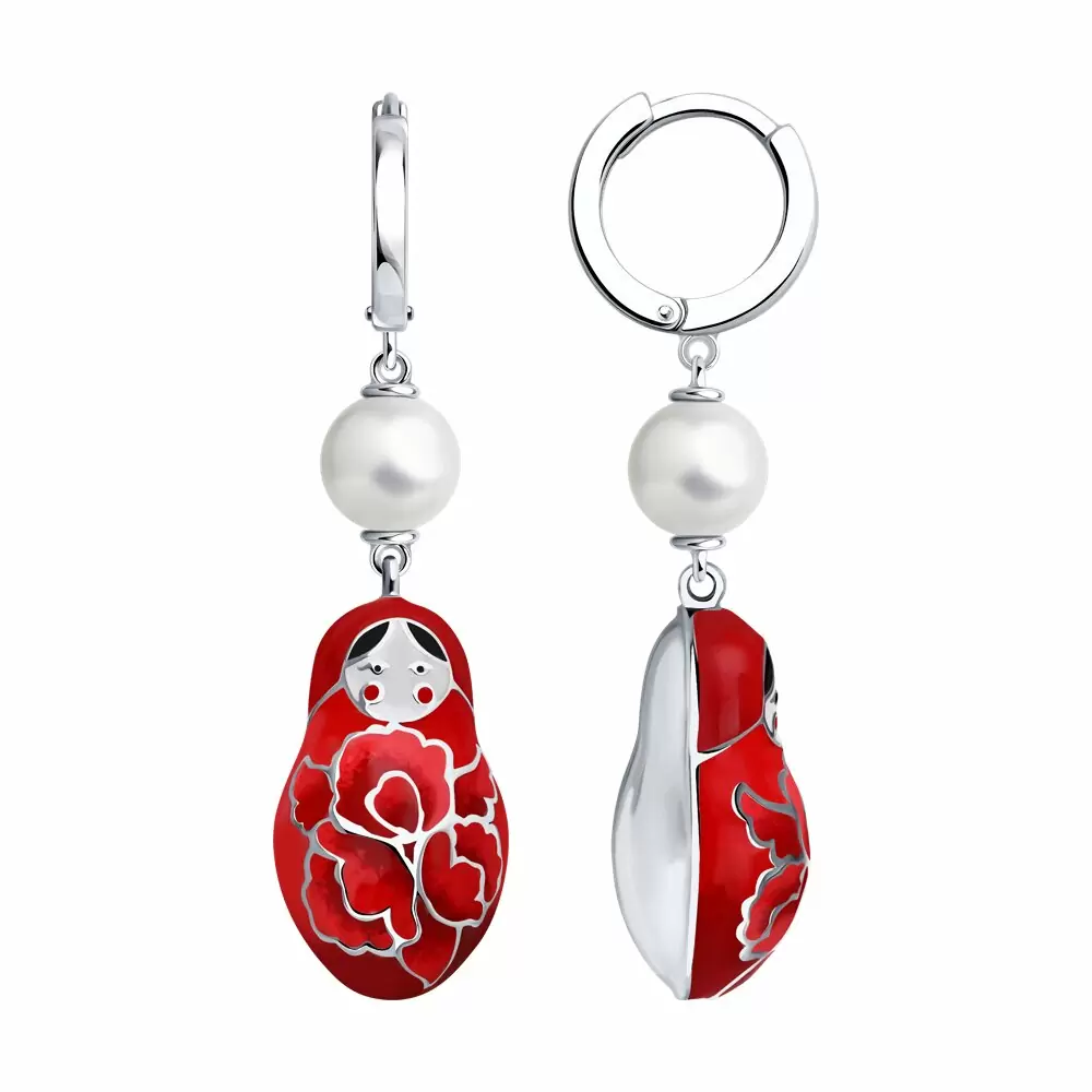 Серьги подвесные 94027378 серебро Матрешки_0