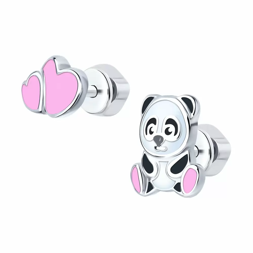 Серьги пусеты 94027011 серебро Панда_0