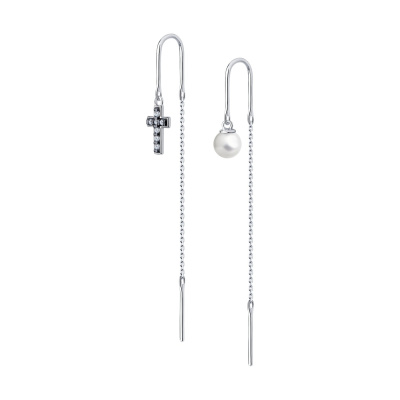 Серьги продевки 94-323-01500-1 серебро Крест
